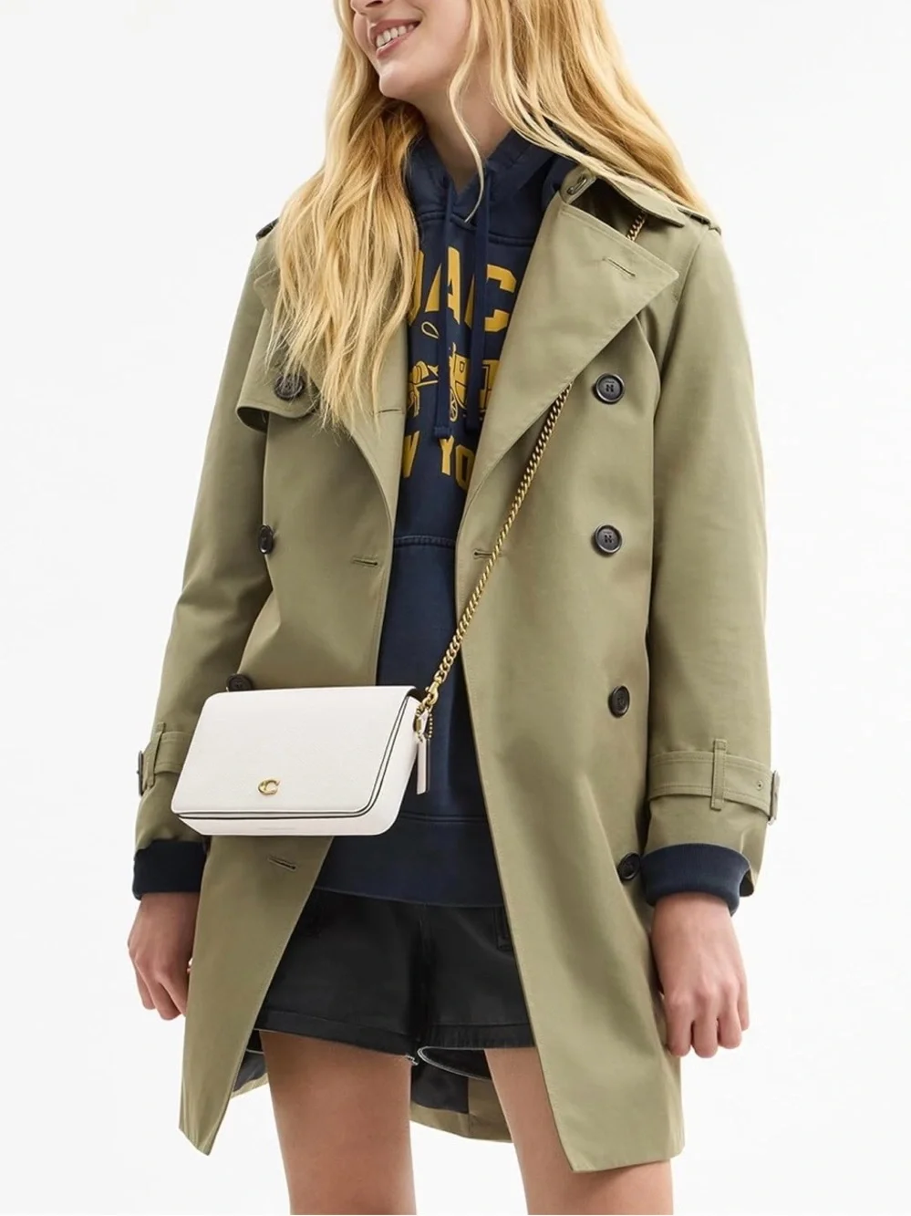 Coach Chalk Pebbled Leather Crossbody with Gold Chain